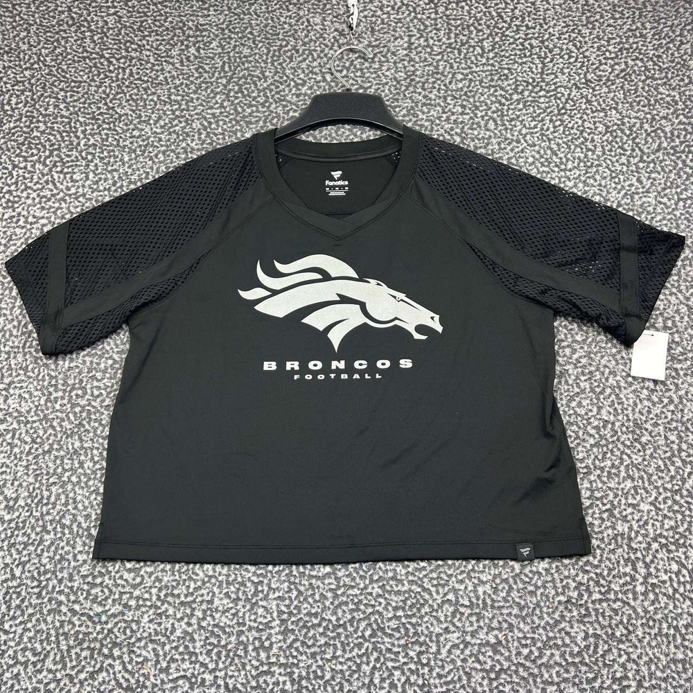 Denver Broncos NFL Women Medium Black Fanatics Mesh Sleeve V-Neck New M